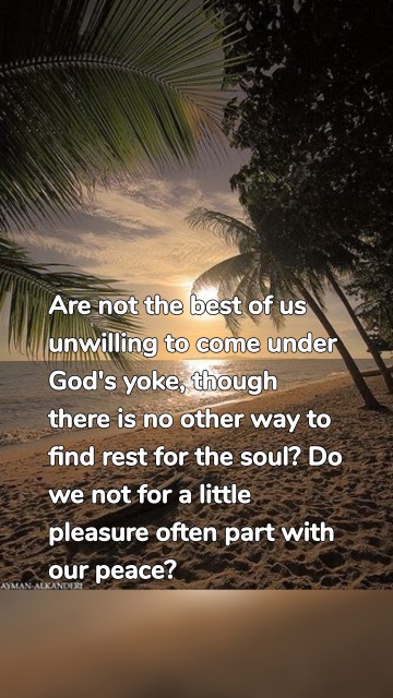 Are not the best of us unwilling to come under God's yoke, though there is no other way to find rest for the soul? Do we not for a little pleasure often part with our peace?